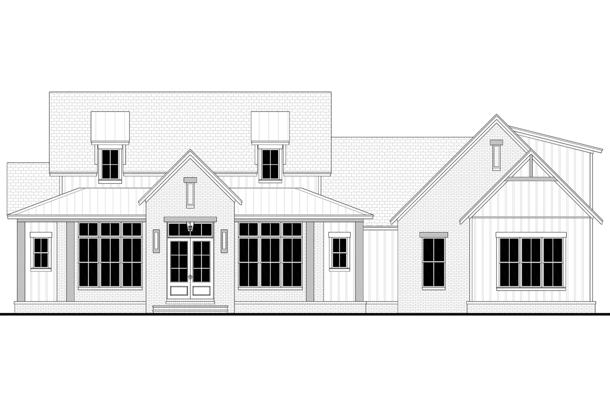 H7639-A Transitional House Front CAD, 3 Bedrooms, 3.5 Bathrooms | Fitzgerald House Plan 