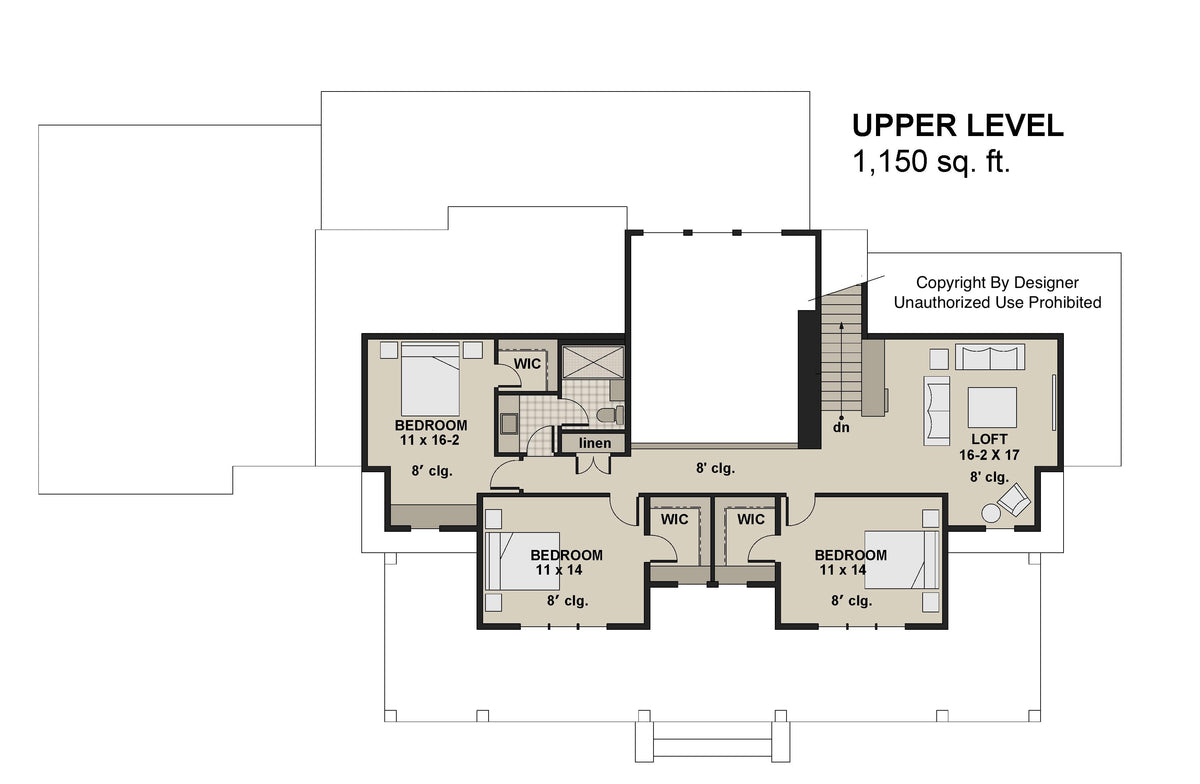 D7373-A Waterstone House Second Floor Plan 5 Beds 3.5 Baths