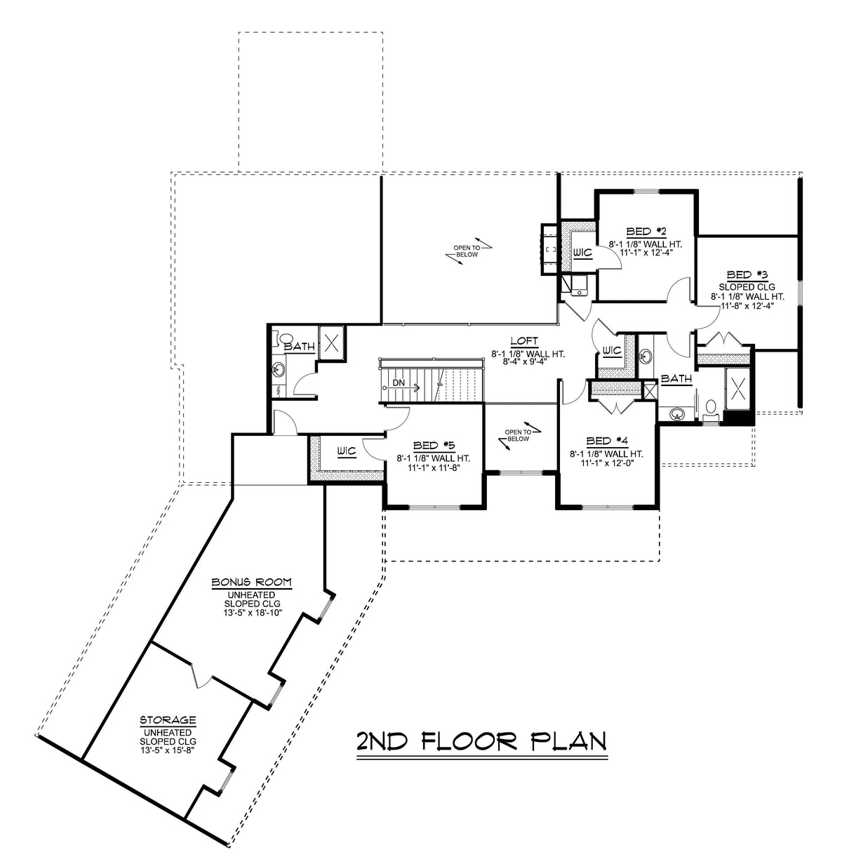 Q7462-A 23225 House Second Floor Plan 5 Beds 3.5 Baths