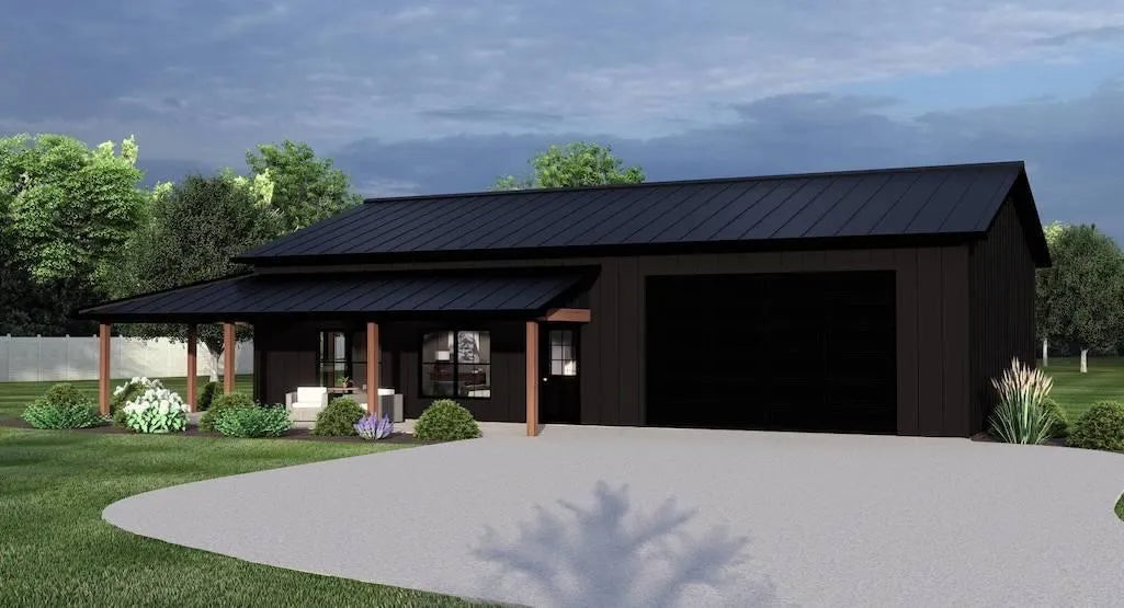 black barndominium house plan