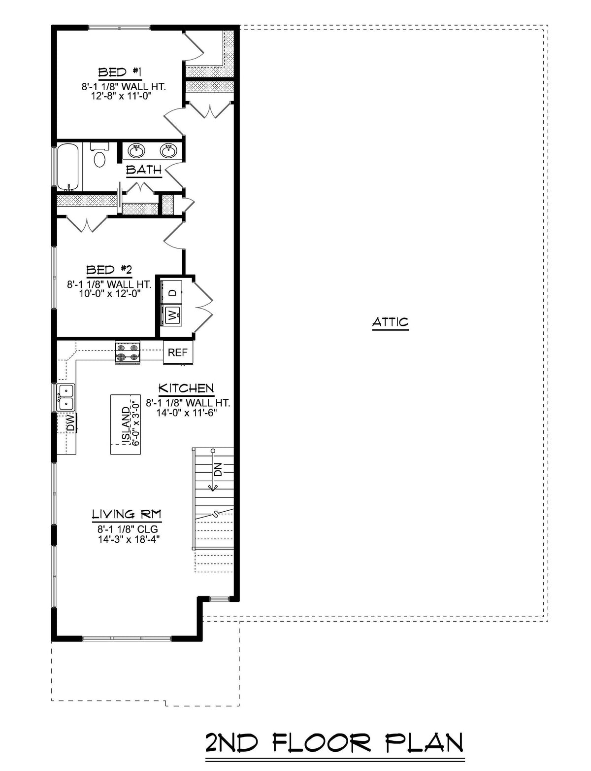 Q7465-A 23432 House Second Floor Plan 2 Beds 1.5 Baths