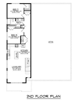 Q7465-A 23432 House Second Floor Plan 2 Beds 1.5 Baths