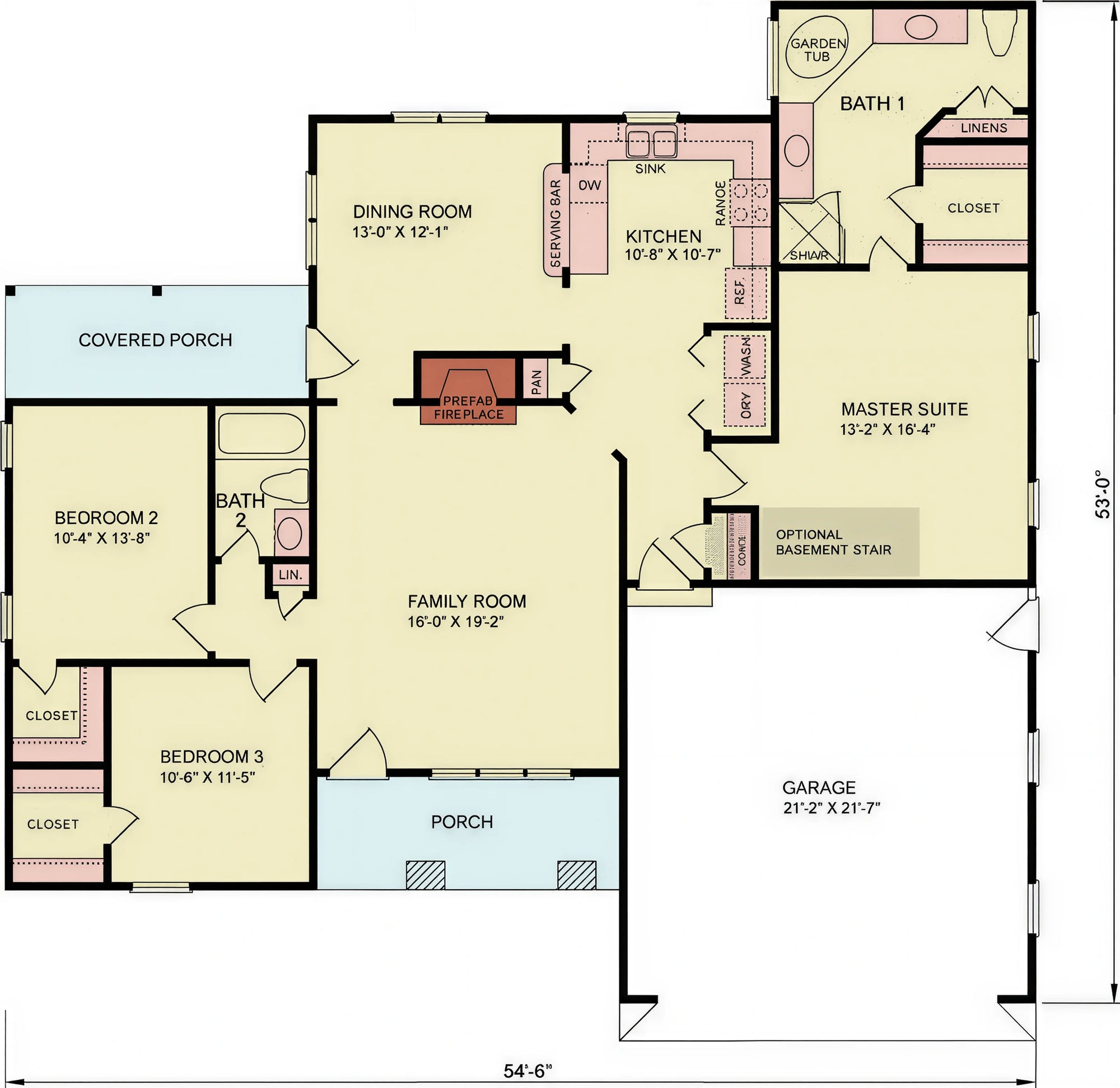 ST25081 Lois 3 Bedrooms, 2 Bathrooms, Ranch Style Main Floor Plan
