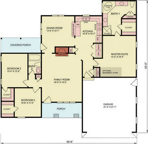 ST25081 Lois 3 Bedrooms, 2 Bathrooms, Ranch Style Main Floor Plan
