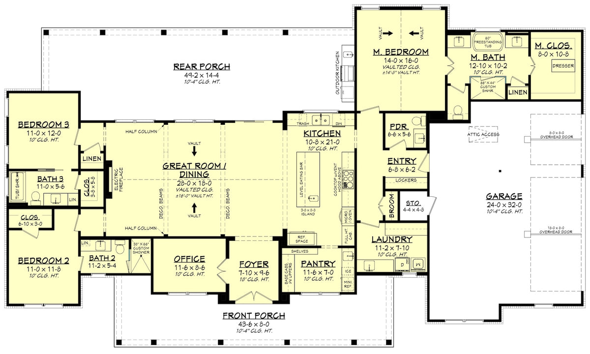 H7409-A 2379-S House First Floor Plan 3 Beds 3.5 Baths