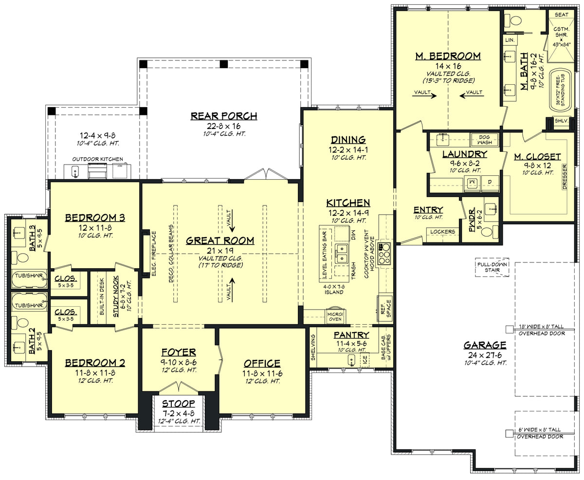 H8123-A Transitional House First Floor Plan, 3 Bedrooms, 3.5 Bathrooms | Haney House Plan 