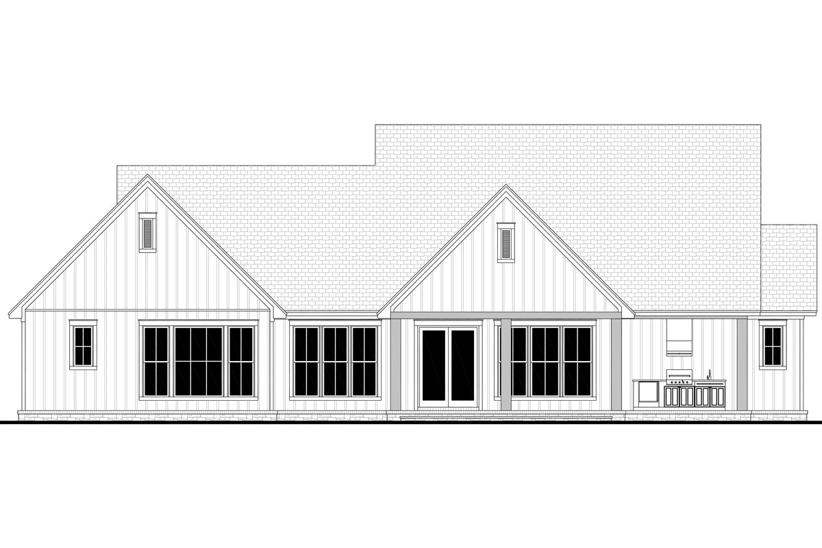 H8123-A Transitional House, 3 Bedrooms, 3.5 Bathrooms | Haney House Plan Rear CAD