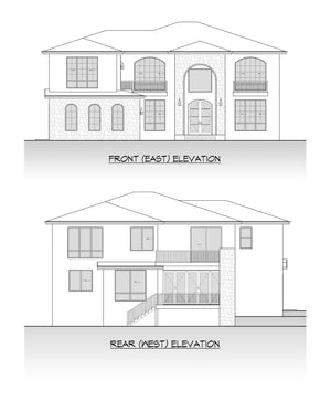 AC8169-A Contemporary House, 5 Bedrooms, 5.5 Bathrooms | Mohjeet Tuscan House Plan Front and Rear Elevation