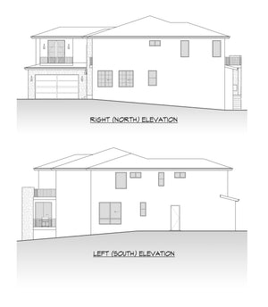 AC8169-A Contemporary House, 5 Bedrooms, 5.5 Bathrooms | Mohjeet Tuscan House Plan Right and Left Elevation