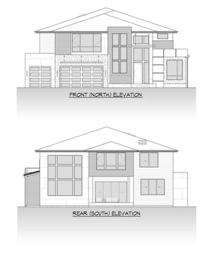 AC8171-A Contemporary House, 5 Bedrooms, 4 Bathrooms, 2 Half Baths | Villa House Plan Front and Rear Elevation