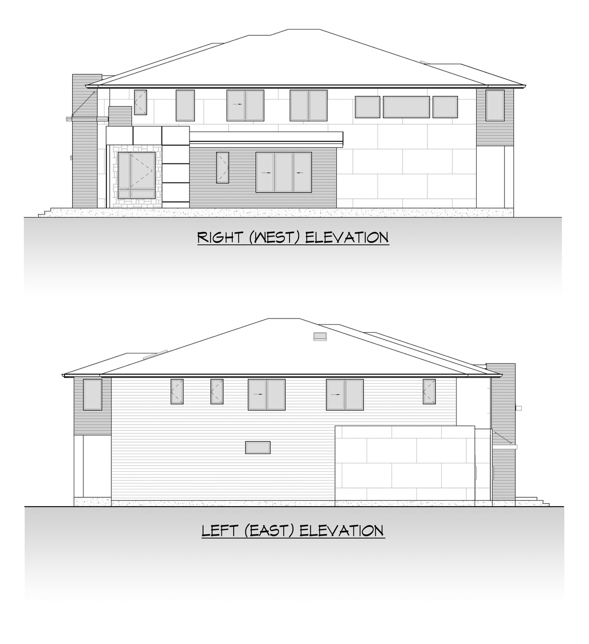 AC8171-A Contemporary House, 5 Bedrooms, 4 Bathrooms, 2 Half Baths | Villa House Plan Right and Left Elevation