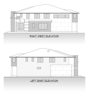 AC8171-A Contemporary House, 5 Bedrooms, 4 Bathrooms, 2 Half Baths | Villa House Plan Right and Left Elevation