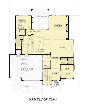 AC8171-A Contemporary House First Floor Plan, 5 Bedrooms, 4 Bathrooms, 2 Half Baths | Villa House Plan 