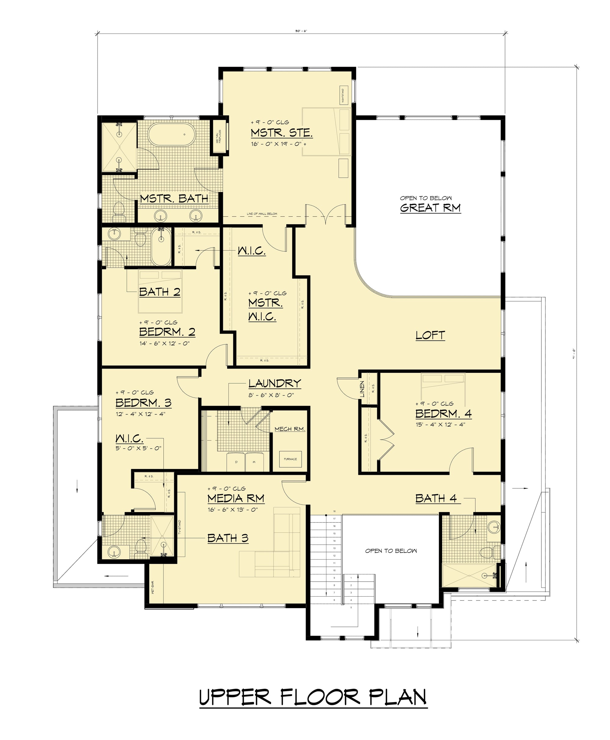 AC8171-A Contemporary House Second Floor Plan, 5 Bedrooms, 4 Bathrooms, 2 Half Baths | Villa House Plan 