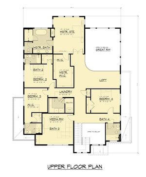 AC8171-A Contemporary House Second Floor Plan, 5 Bedrooms, 4 Bathrooms, 2 Half Baths | Villa House Plan 