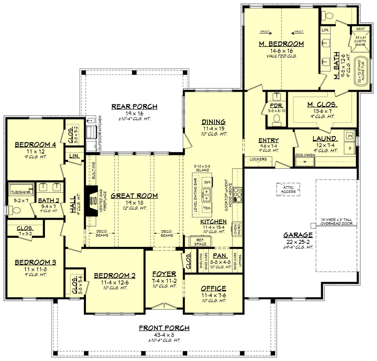 H8407-A Farmhouse House First Floor Plan, 4 Bedrooms, 2.5 Bathrooms | Clark House Plan 