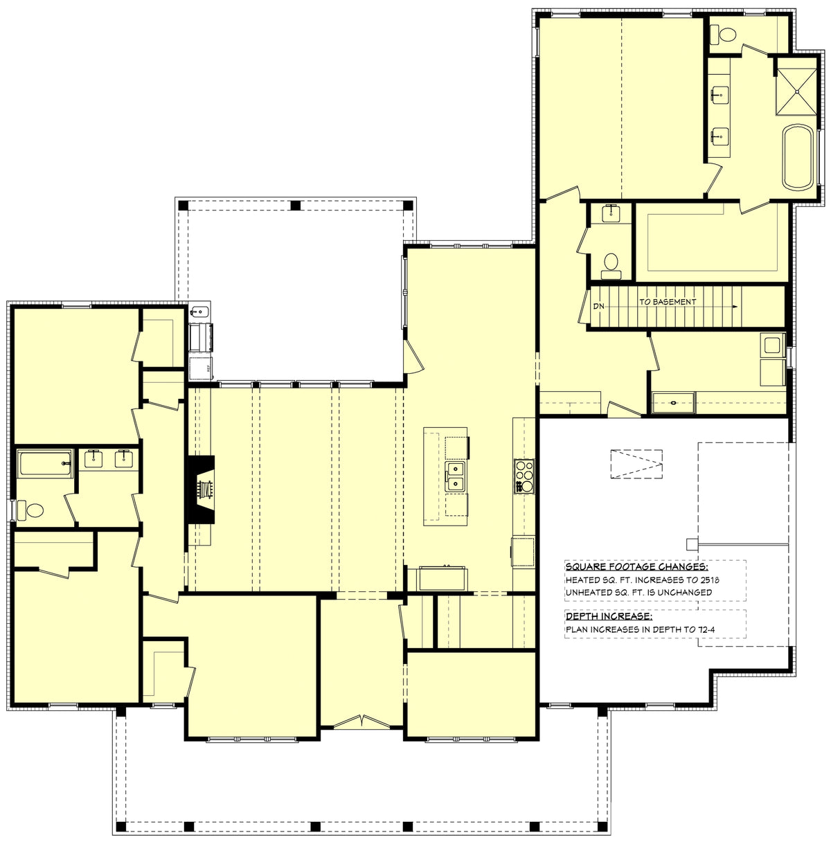 H8407-A Farmhouse House Basement Stair Location Floor Plan, 4 Bedrooms, 2.5 Bathrooms | Clark House Plan 