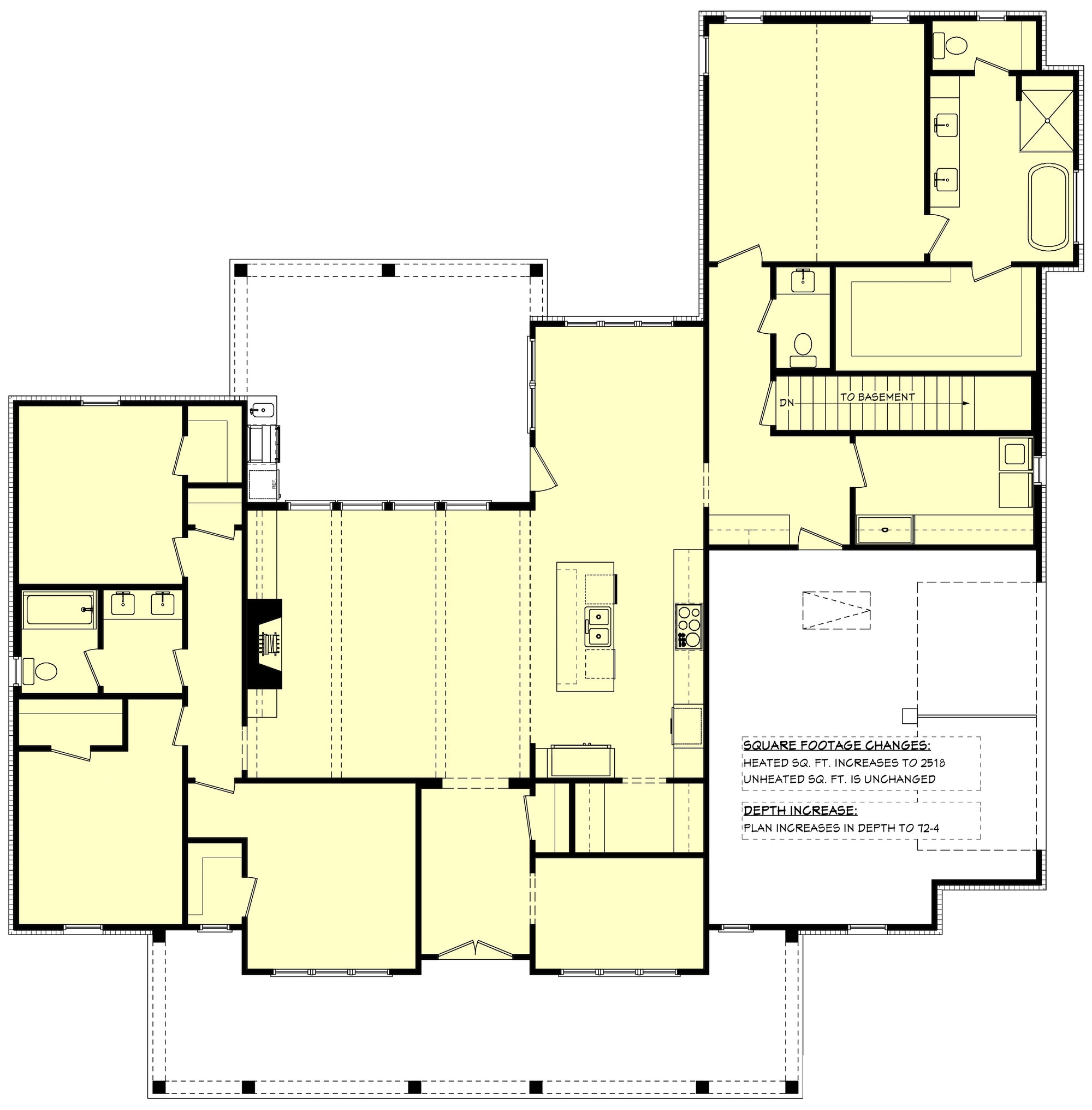 H8407-A Farmhouse House Basement Stair Location Floor Plan, 4 Bedrooms, 2.5 Bathrooms | Clark House Plan 