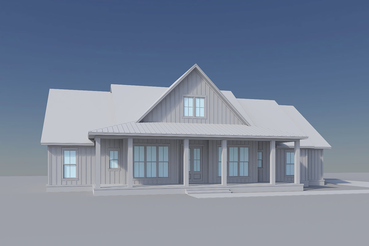 H8407-A Farmhouse House, 4 Bedrooms, 2.5 Bathrooms | Clark House Plan Grayscale