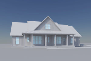 H8407-A Farmhouse House, 4 Bedrooms, 2.5 Bathrooms | Clark House Plan Grayscale