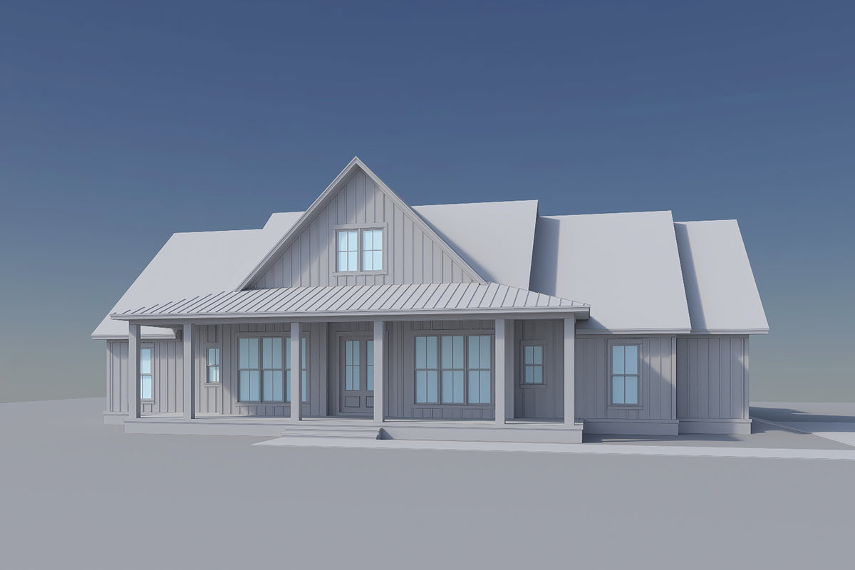 H8407-A Farmhouse House, 4 Bedrooms, 2.5 Bathrooms | Clark House Plan Grayscale