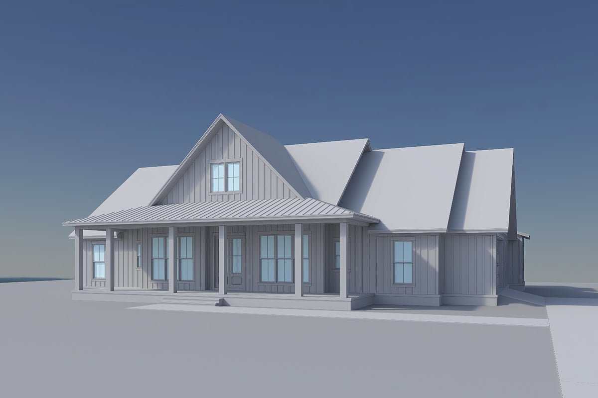 H8407-A Farmhouse House, 4 Bedrooms, 2.5 Bathrooms | Clark House Plan Grayscale