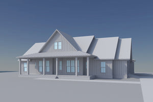 H8407-A Farmhouse House, 4 Bedrooms, 2.5 Bathrooms | Clark House Plan Grayscale