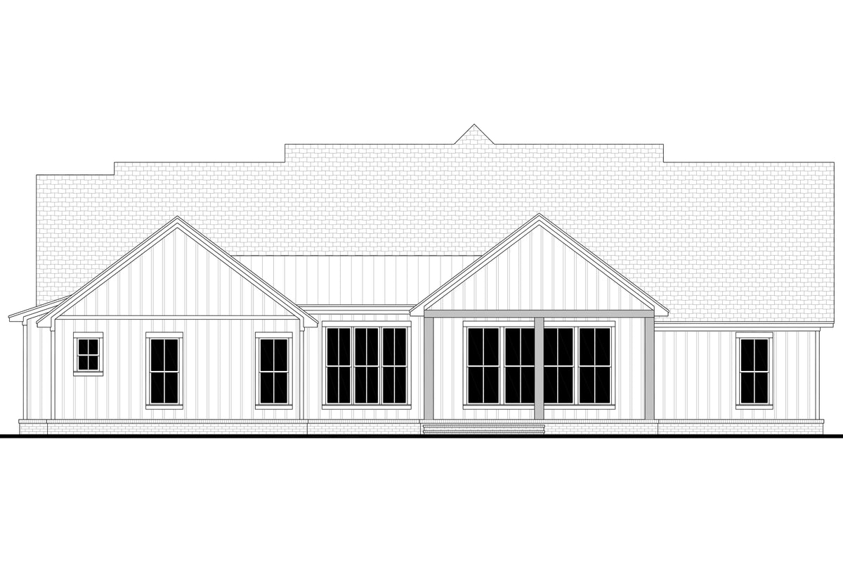 H8407-A Farmhouse House, 4 Bedrooms, 2.5 Bathrooms | Clark House Plan Rear CAD