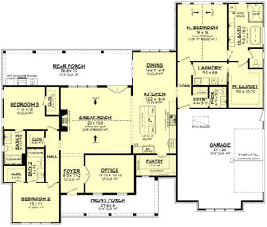 H8038-A Modern Farmhouse First Floor Plan, 3 Bedrooms, 3.5 Bathrooms | Hensley 2427 