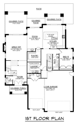 Q7476-A New American House First Floor Plan 4 Beds, 4.5 Baths | Plan 24280 