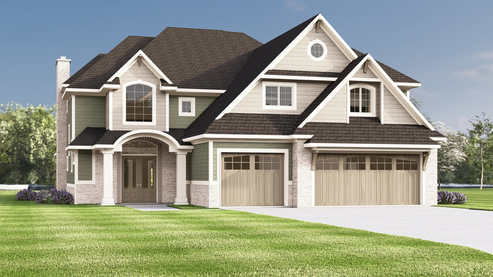 Q7476-A New American House, 4 Beds, 4.5 Baths | Plan 24280 Exterior-1