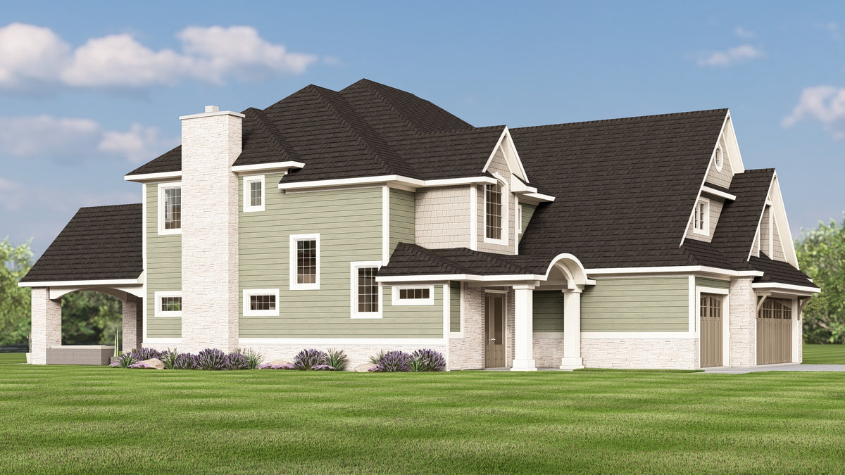 Q7476-A New American House, 4 Beds, 4.5 Baths | Plan 24280 Exterior-3