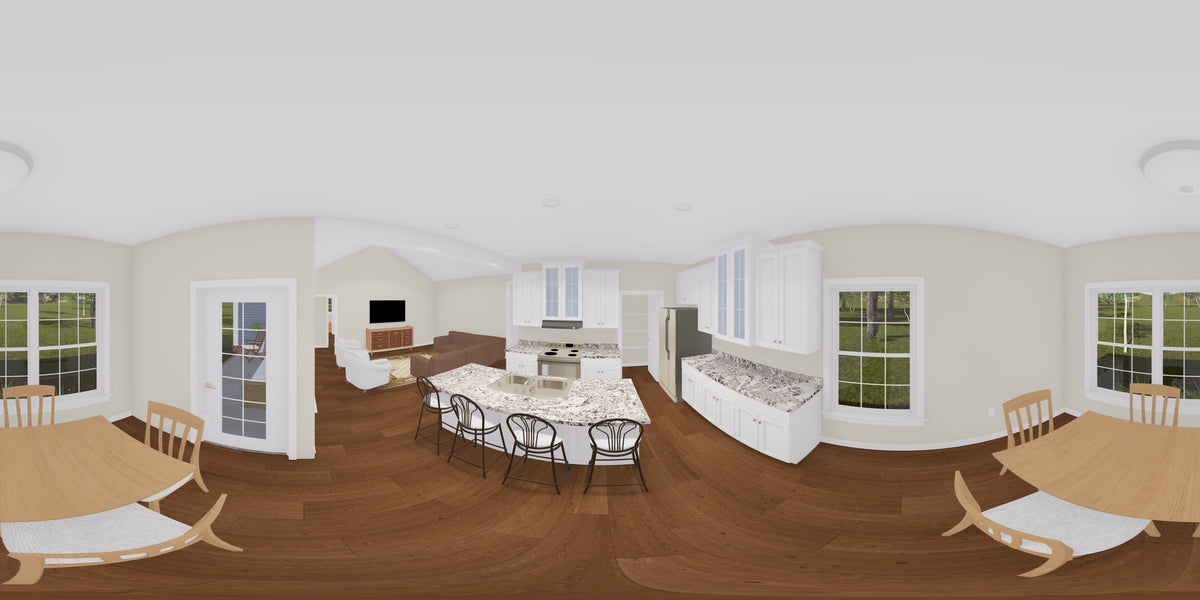 J7857-E Cottage House Kitchen Panorama, 4 Bedrooms, 3 Bathrooms | Silvermist 24631 