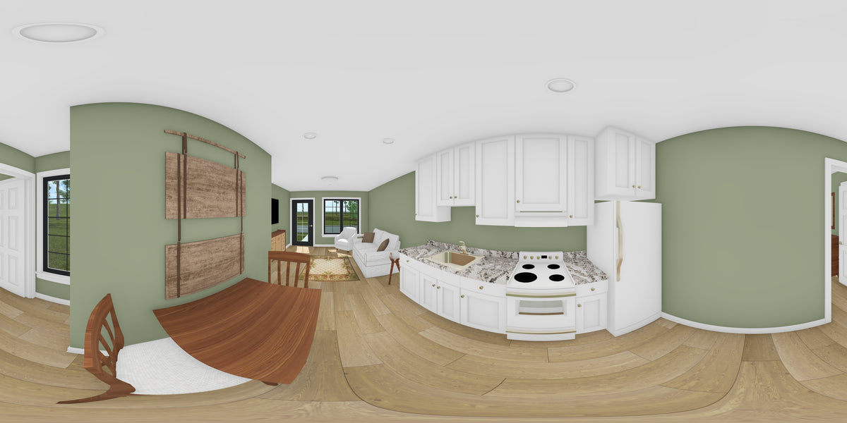 J7860-E Cottage Duplex House Kitchen Panorama, 1 Bedroom, 1 Bathroom | Meadowlawn 