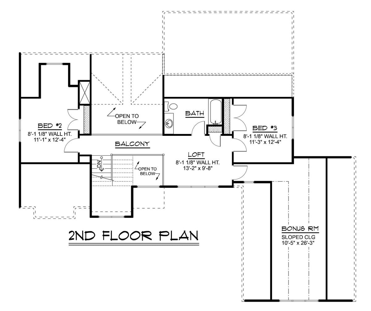 Q8099-A New American House Second Floor Plan, 3 Bedrooms, 2.5 Bathrooms | Plan 24410 House Plan 