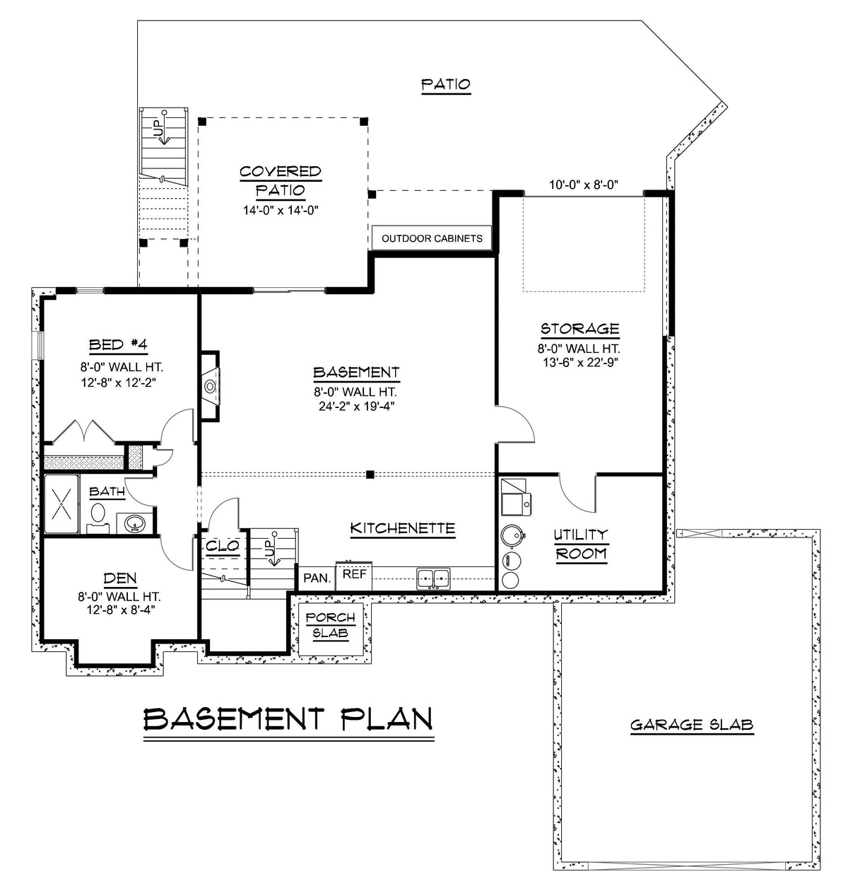 Q8099-A New American House Basement Floor Plan, 3 Bedrooms, 2.5 Bathrooms | Plan 24410 House Plan 