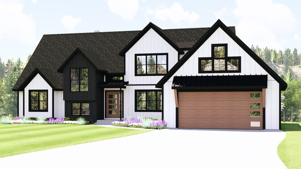Q8099-A New American House, 3 Bedrooms, 2.5 Bathrooms | Plan 24410 House Plan Exterior-2