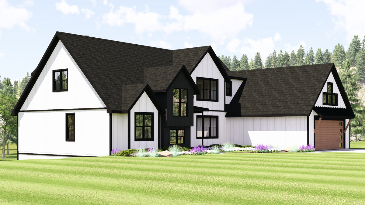 Q8099-A New American House, 3 Bedrooms, 2.5 Bathrooms | Plan 24410 House Plan Exterior-3