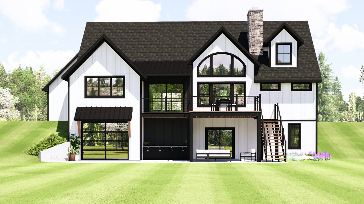 Q8099-A New American House, 3 Bedrooms, 2.5 Bathrooms | Plan 24410 House Plan Exterior-4