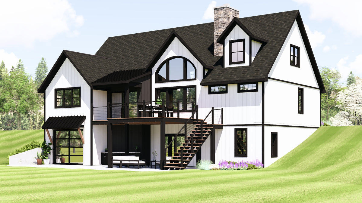 Q8099-A New American House, 3 Bedrooms, 2.5 Bathrooms | Plan 24410 House Plan Exterior-5