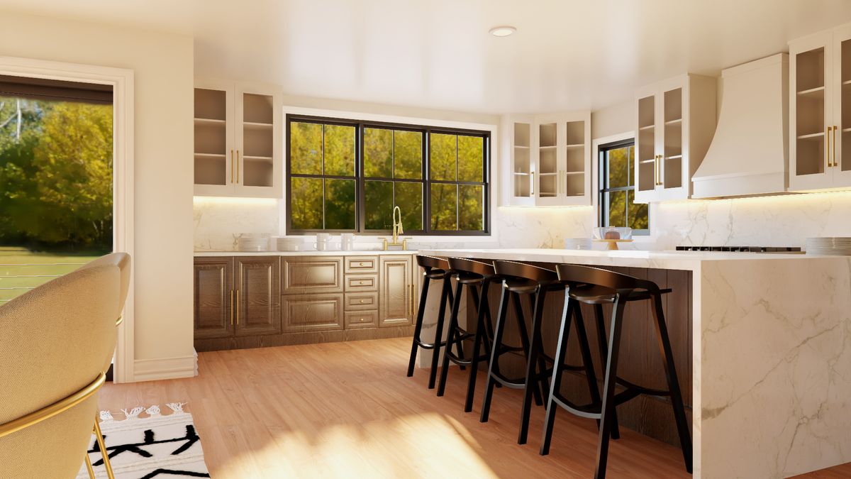 Q8099-A New American House Kitchen, 3 Bedrooms, 2.5 Bathrooms | Plan 24410 House Plan 