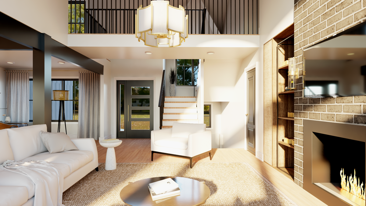 Q8099-A New American House Living Area, 3 Bedrooms, 2.5 Bathrooms | Plan 24410 House Plan 