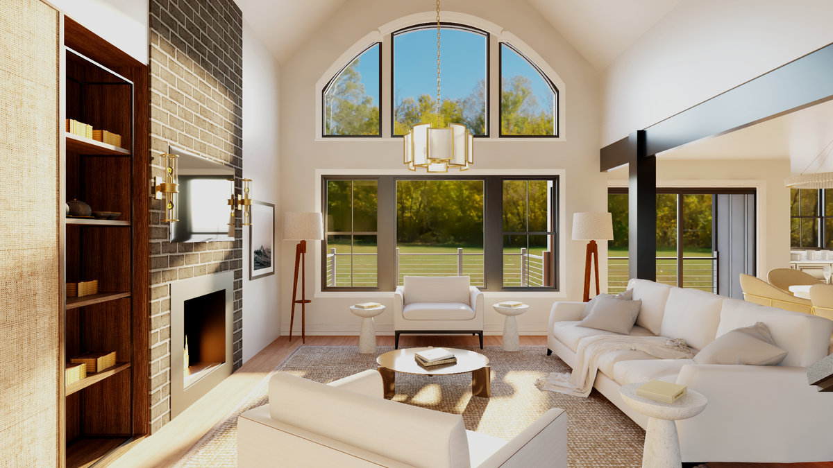 Q8099-A New American House Living Area, 3 Bedrooms, 2.5 Bathrooms | Plan 24410 House Plan 