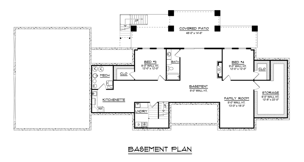 Q7444-A 24456 House Basement Floor Plan 2 Beds 2.5 Baths