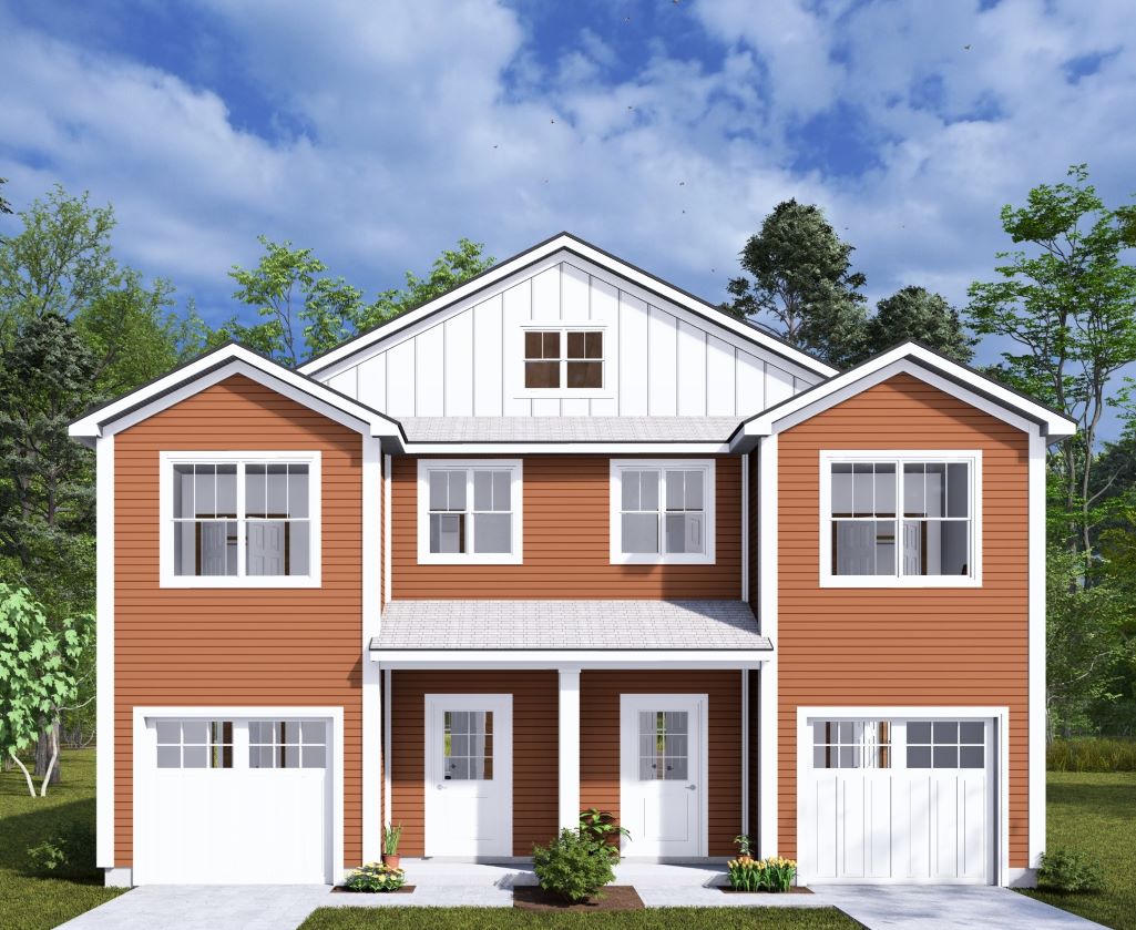 Efficient 2-Story Duplex House Plan with 3 Bedrooms and Garages