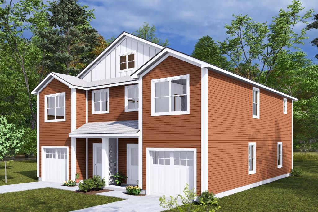 Efficient 2-Story Duplex House Plan with 3 Bedrooms and Garages