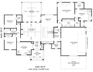 L7873-A Farmhouse House First Floor Plan, 3 Bedrooms, 2.5 Bathrooms | Weatherford Farmhouse 