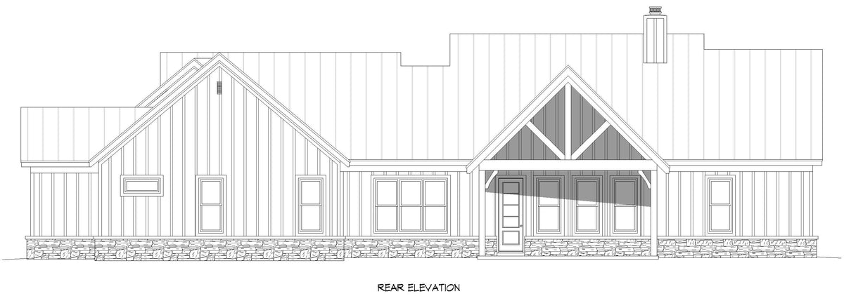 L7873-A Farmhouse House Rear Elevation, 3 Bedrooms, 2.5 Bathrooms | Weatherford Farmhouse 