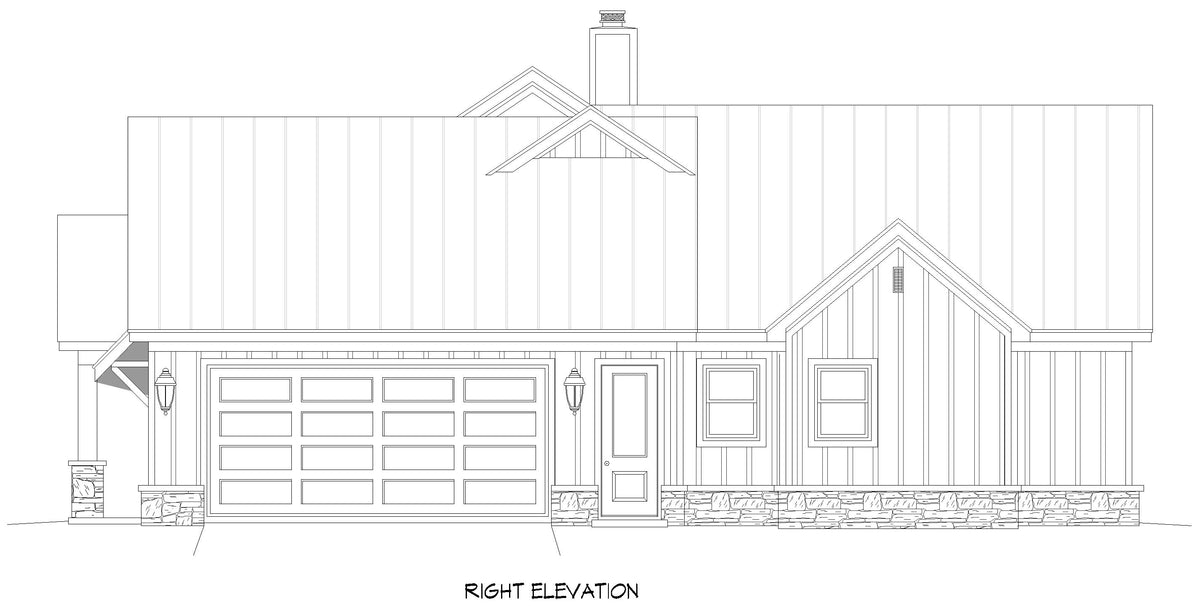 L7873-A Farmhouse House Right Elevation, 3 Bedrooms, 2.5 Bathrooms | Weatherford Farmhouse 