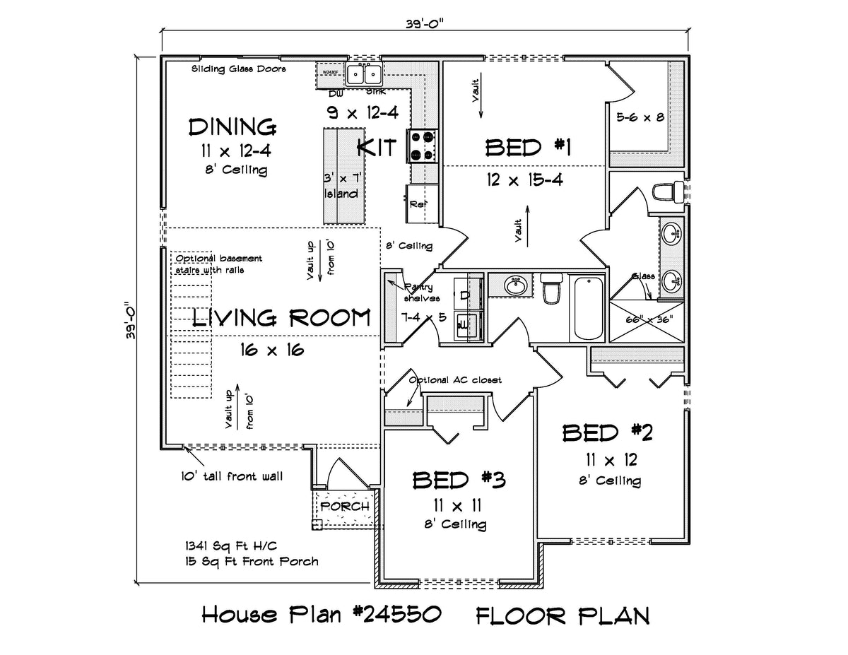 J7197-E First Floor Plan 3 Bed 2 Baths